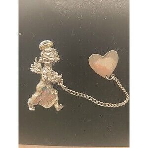 Vintage Silver Tone Angel With Heart Brooch